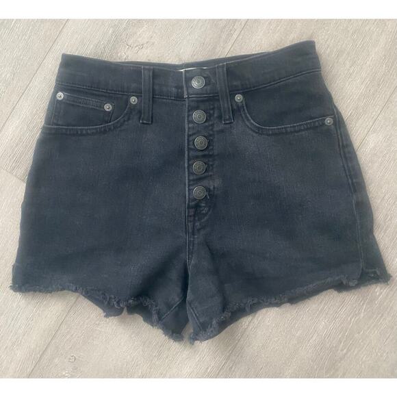Madewell High Rise Button Fly Black Denim‎ Short 3” Size 25 - Picture 1 of 4